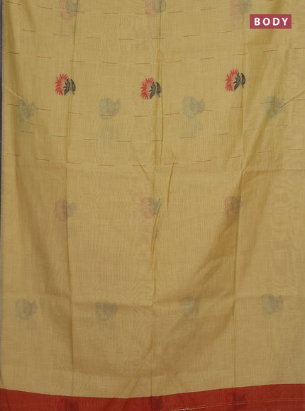Munga cotton saree yellow and red with woven buttas and thread weaving pallu