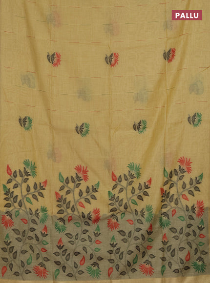 Munga cotton saree yellow and red with woven buttas and thread weaving pallu