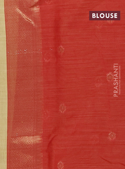 Munga cotton saree yellow and red with woven buttas and thread weaving pallu