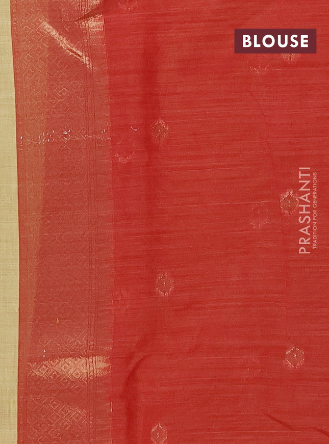 Munga cotton saree yellow and red with woven buttas and thread weaving pallu