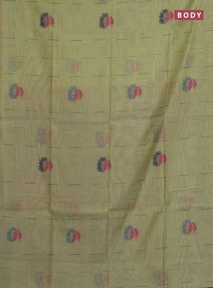 Munga cotton saree pista green and navy blue with woven buttas and thread weaving pallu