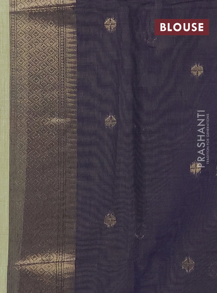 Munga cotton saree pista green and navy blue with woven buttas and thread weaving pallu