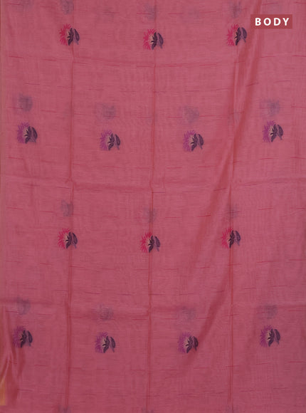 Munga cotton saree peach pink and pink with woven buttas and thread weaving pallu