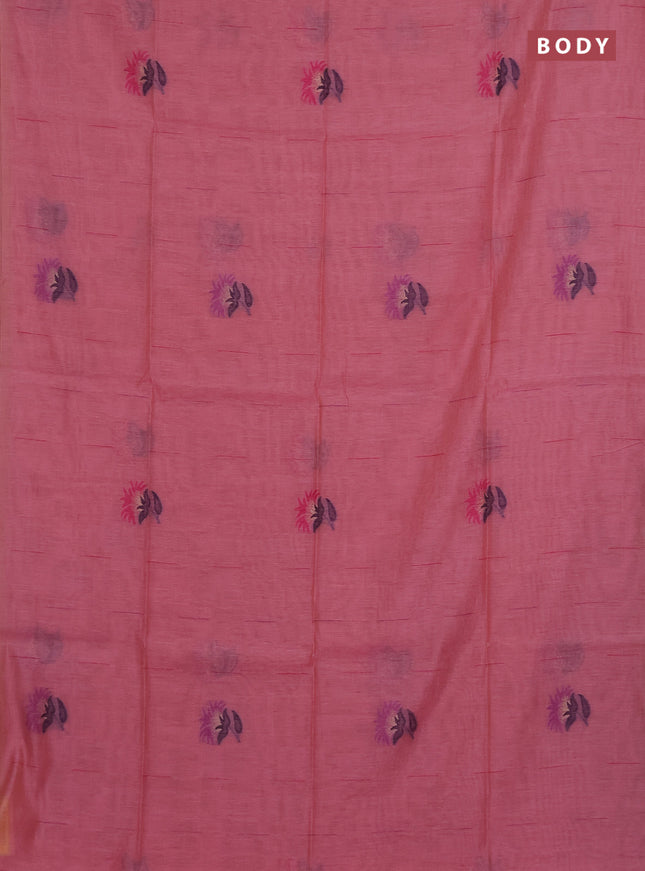 Munga cotton saree peach pink and pink with woven buttas and thread weaving pallu
