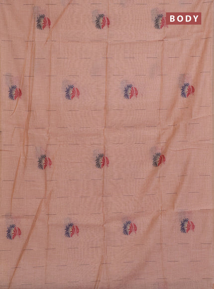 Munga cotton saree peach shade and black with woven buttas and thread weaving pallu