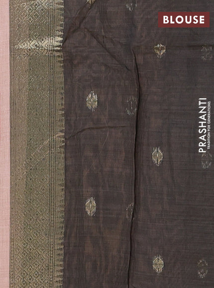 Munga cotton saree peach shade and black with woven buttas and thread weaving pallu