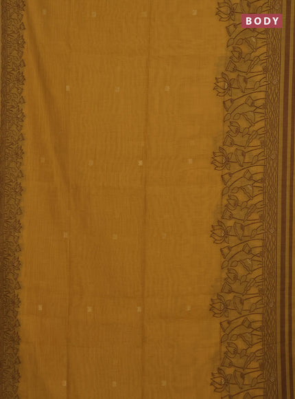 Munga cotton saree mustard yellow with zari woven buttas in borderless style