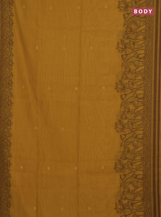 Munga cotton saree mustard yellow with zari woven buttas in borderless style