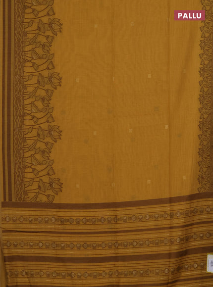 Munga cotton saree mustard yellow with zari woven buttas in borderless style