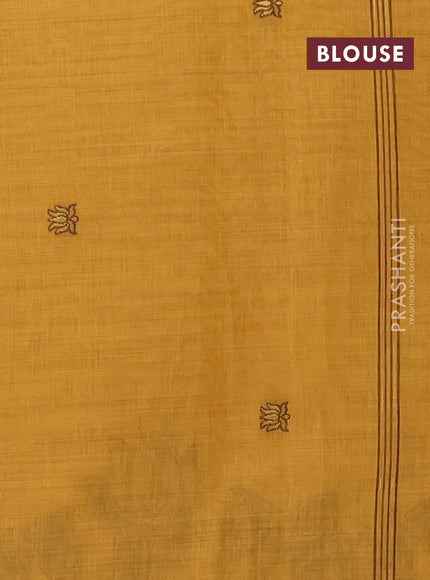 Munga cotton saree mustard yellow with zari woven buttas in borderless style
