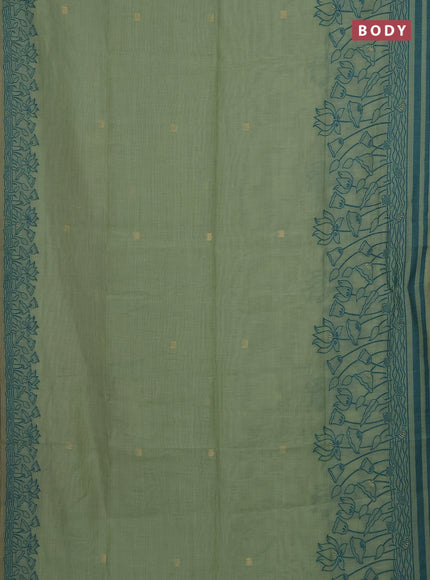Munga cotton saree pastel green with zari woven buttas in borderless style