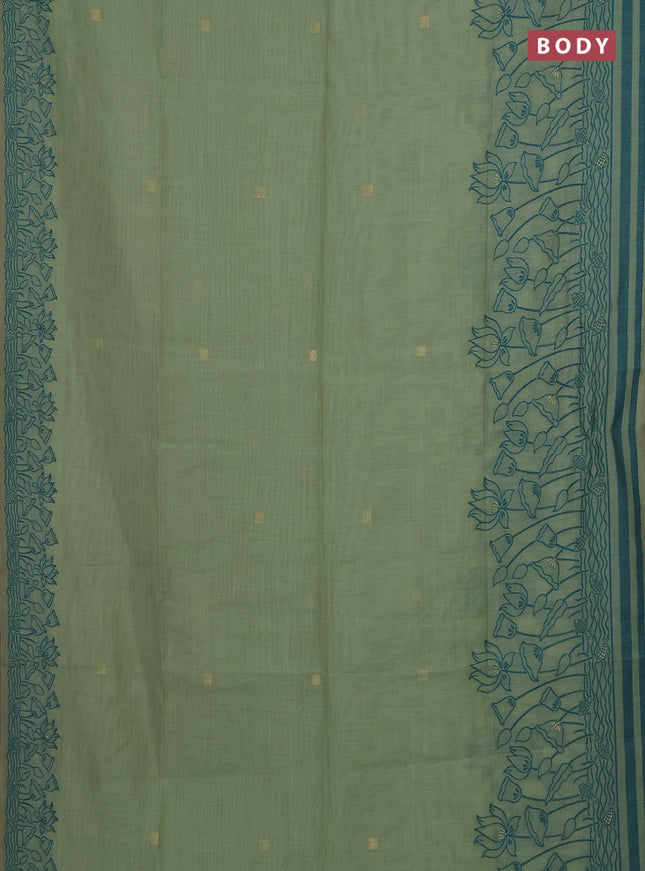 Munga cotton saree pastel green with zari woven buttas in borderless style