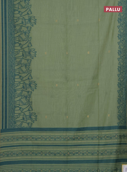 Munga cotton saree pastel green with zari woven buttas in borderless style