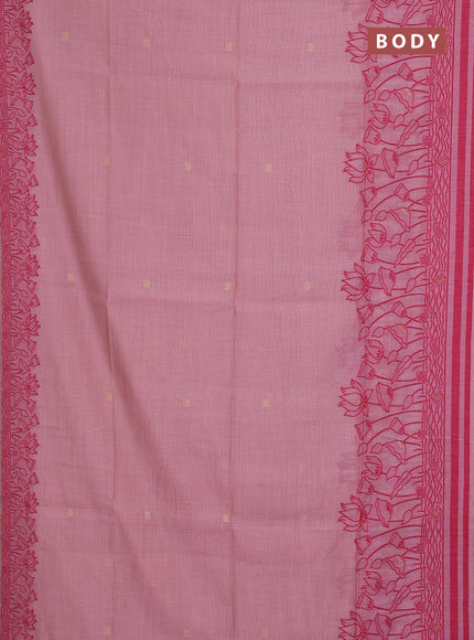 Munga cotton saree peach pink with zari woven buttas in borderless style