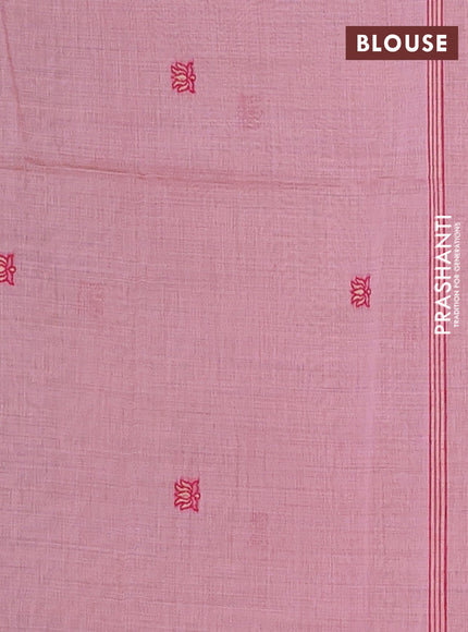 Munga cotton saree peach pink with zari woven buttas in borderless style