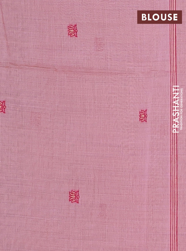 Munga cotton saree peach pink with zari woven buttas in borderless style