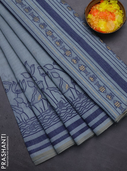 Munga cotton saree pastel blue with zari woven buttas in borderless style