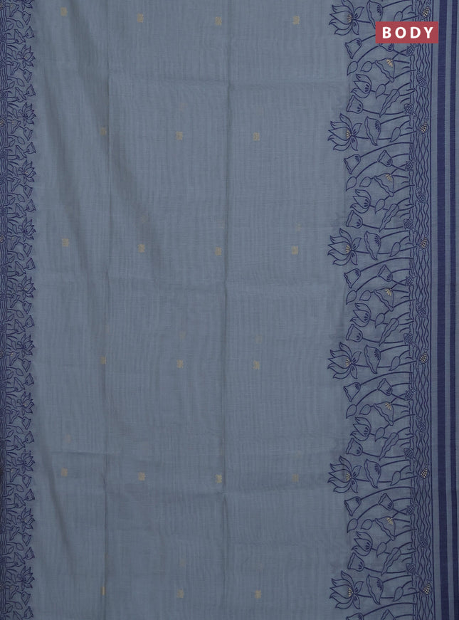 Munga cotton saree pastel blue with zari woven buttas in borderless style