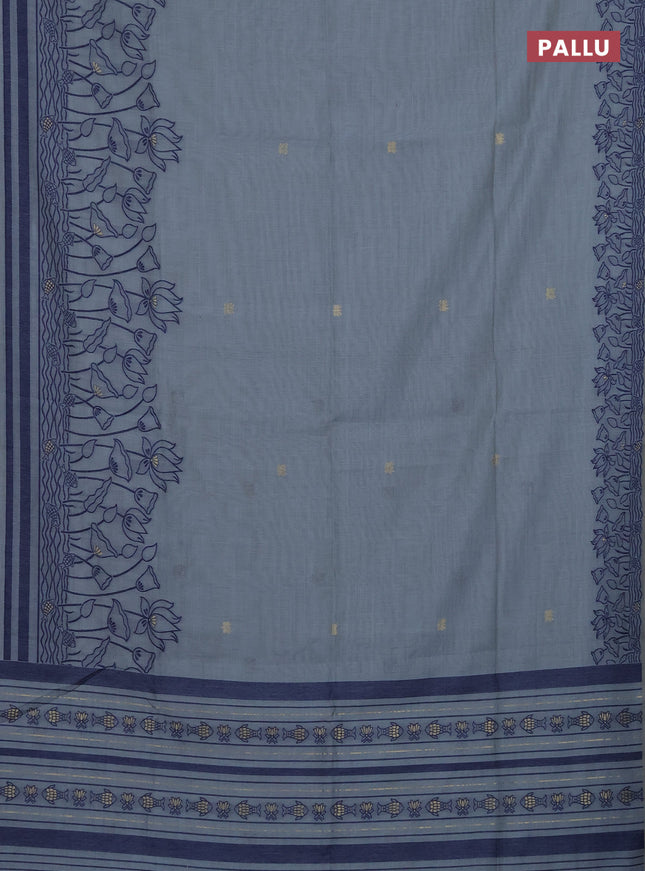 Munga cotton saree pastel blue with zari woven buttas in borderless style
