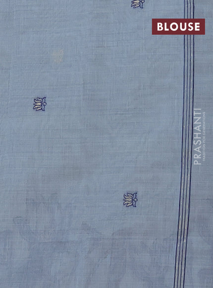 Munga cotton saree pastel blue with zari woven buttas in borderless style