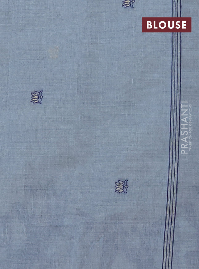 Munga cotton saree pastel blue with zari woven buttas in borderless style