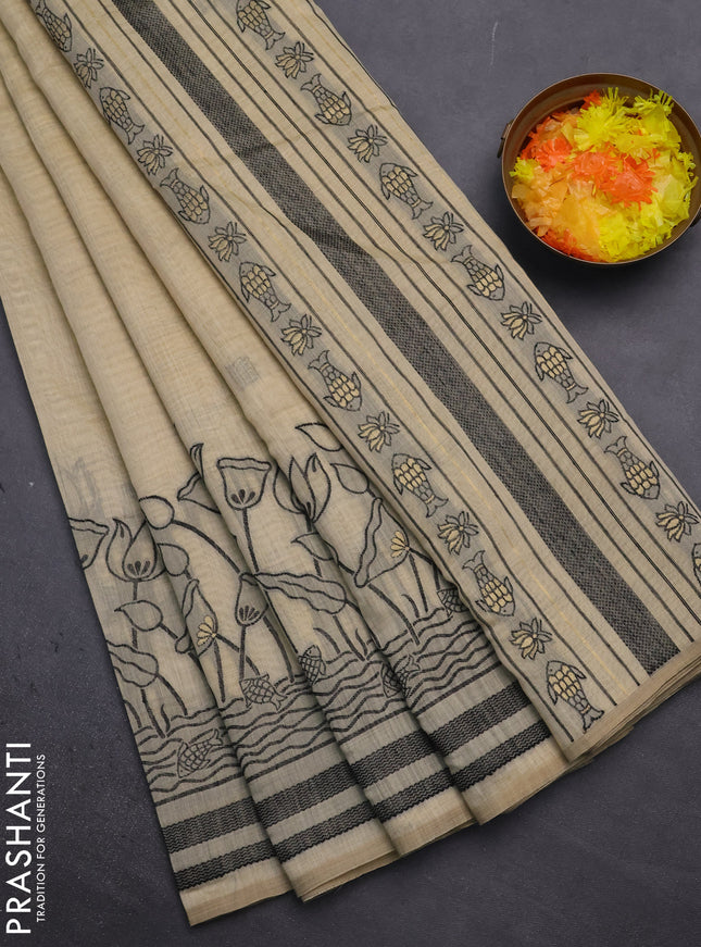 Munga cotton saree sandal with zari woven buttas in borderless style