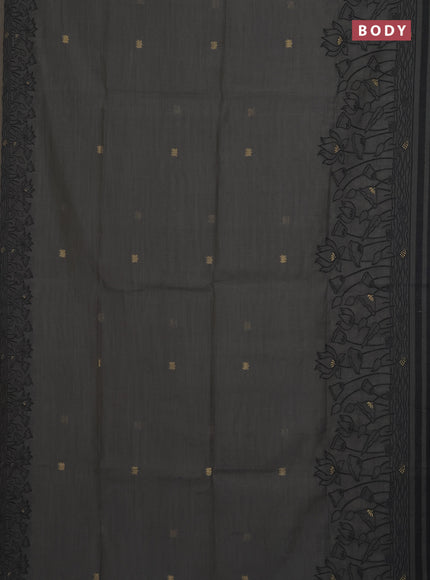 Munga cotton saree elephant grey with zari woven buttas in borderless style