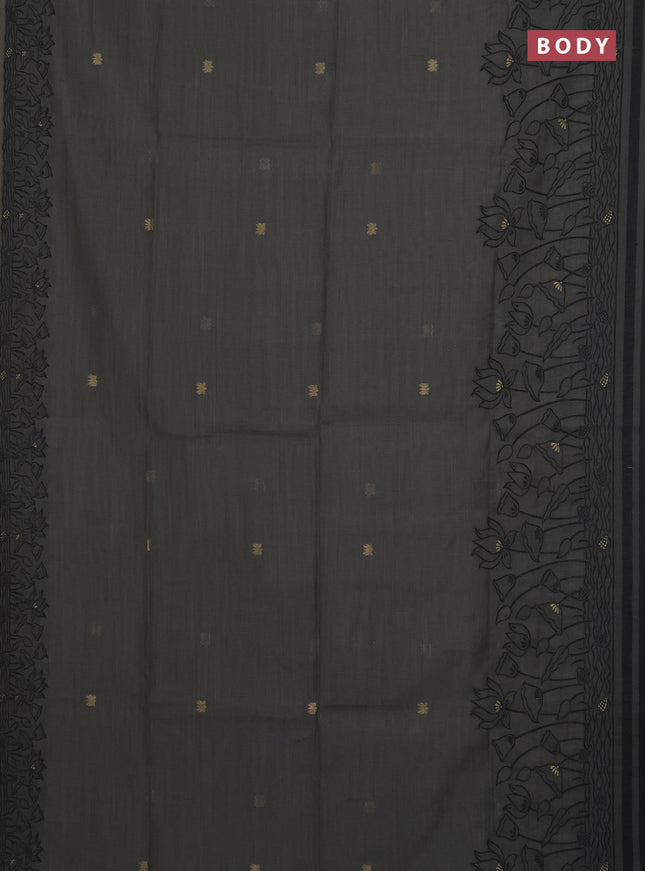 Munga cotton saree elephant grey with zari woven buttas in borderless style