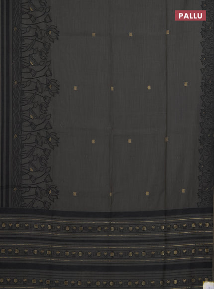 Munga cotton saree elephant grey with zari woven buttas in borderless style