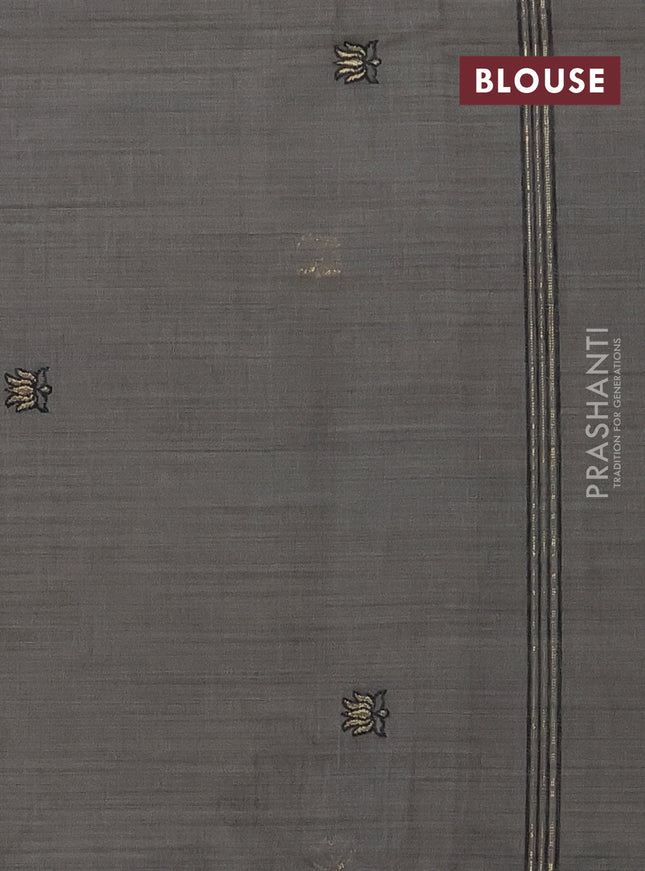 Munga cotton saree elephant grey with zari woven buttas in borderless style