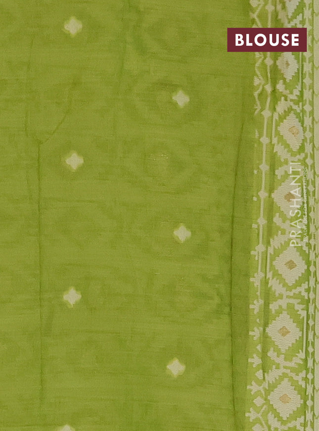 Munga cotton saree light green with allover thread weaves & buttas and woven border