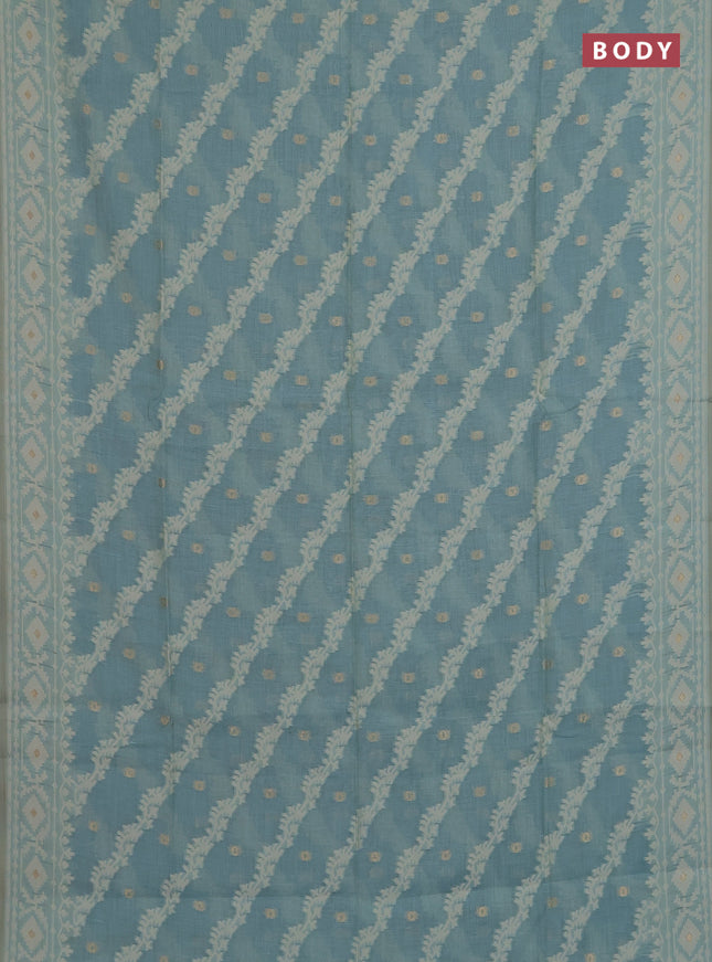 Munga cotton saree teal blue with allover thread weaves & buttas and woven border