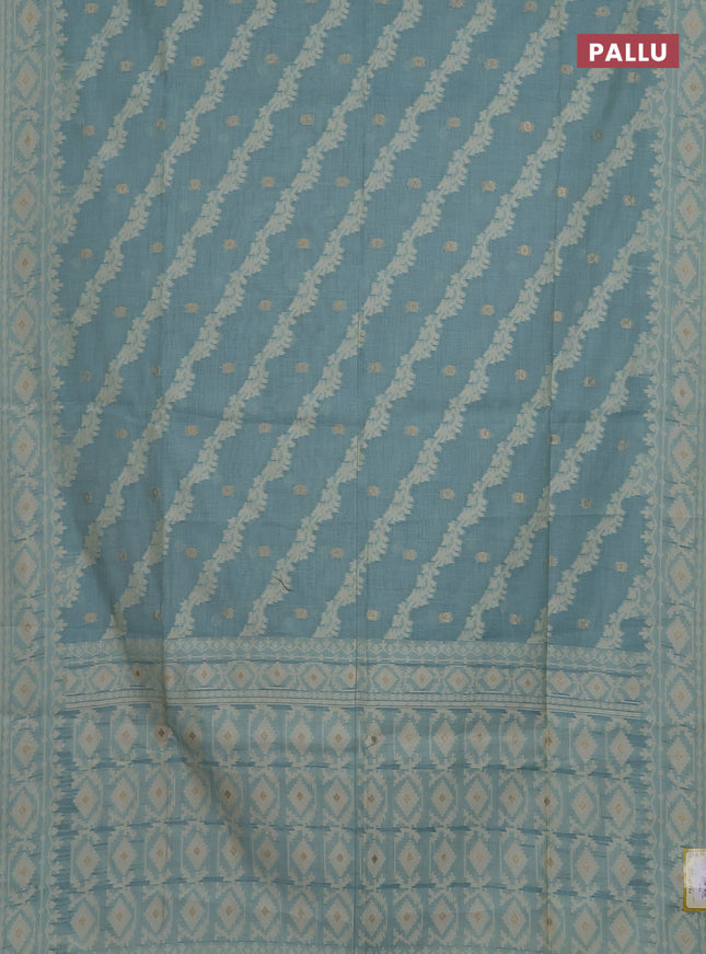 Munga cotton saree teal blue with allover thread weaves & buttas and woven border