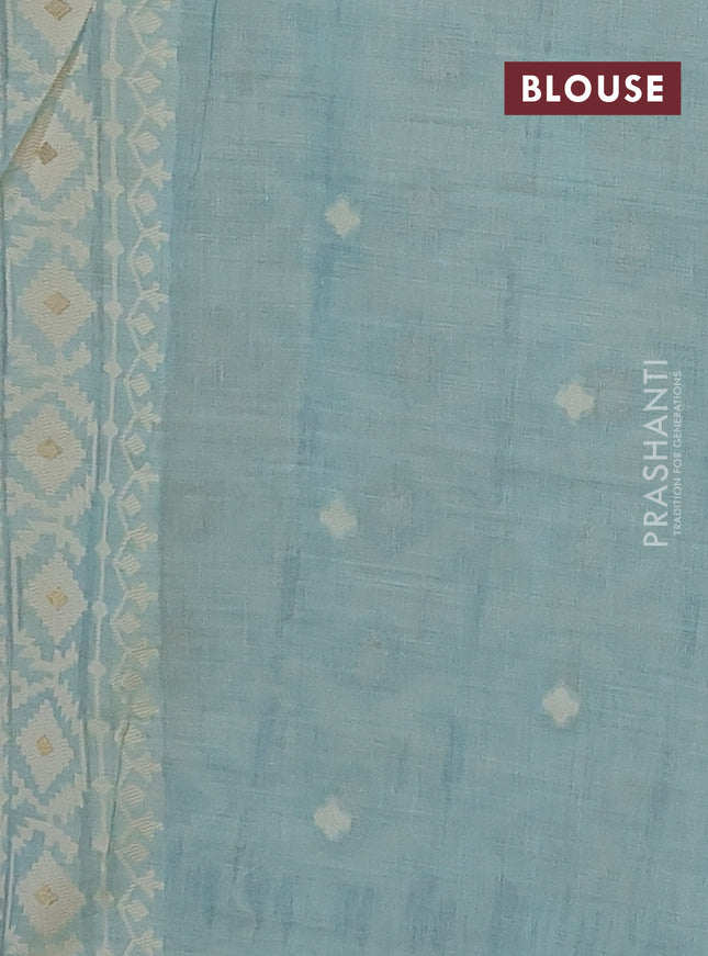 Munga cotton saree teal blue with allover thread weaves & buttas and woven border