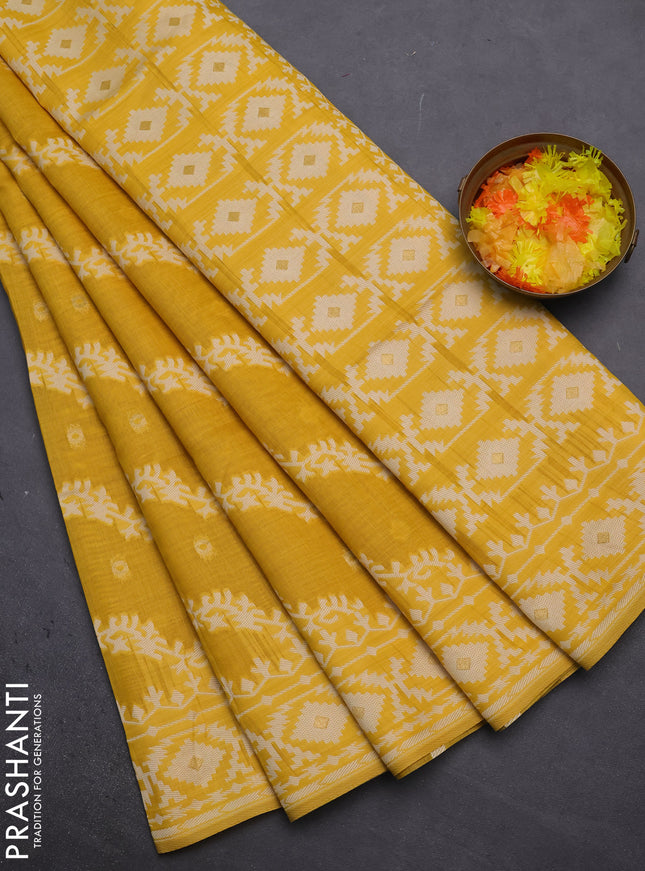 Munga cotton saree yellow with allover thread weaves & buttas and woven border