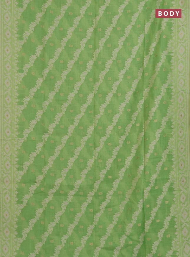 Munga cotton saree light green with allover thread weaves & buttas and woven border