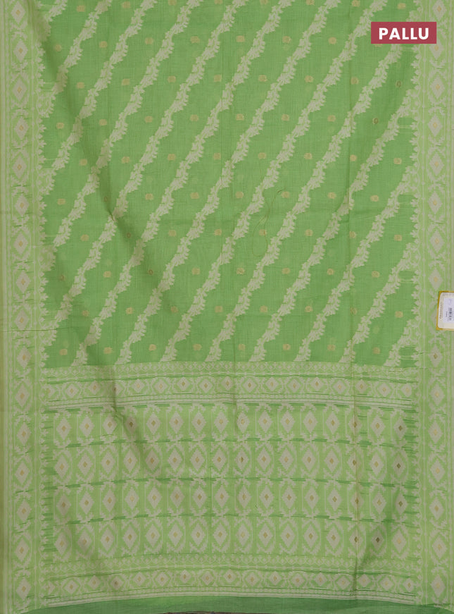 Munga cotton saree light green with allover thread weaves & buttas and woven border