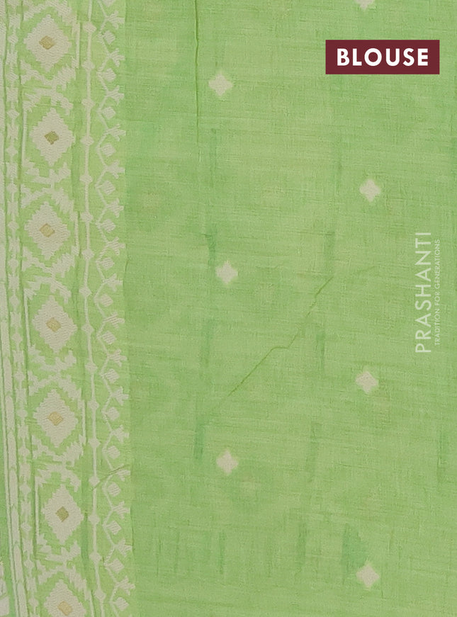 Munga cotton saree light green with allover thread weaves & buttas and woven border