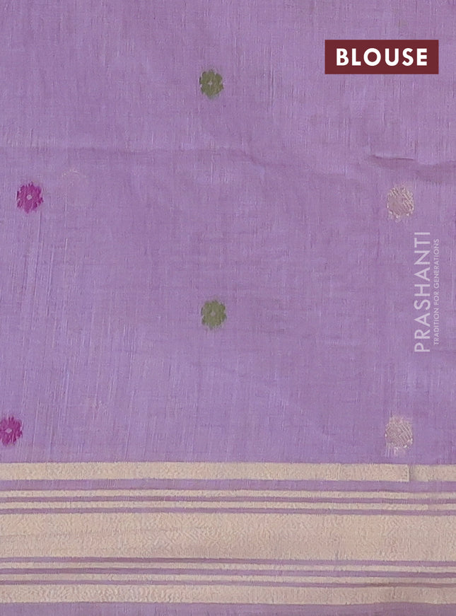Munga cotton saree pista green and lavender with thread woven buttas and zari woven paithani design pallu