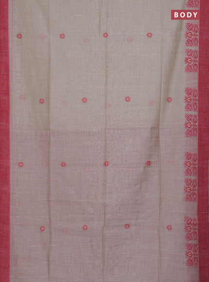 Munga cotton saree beige and pink with thread woven buttas and woven border