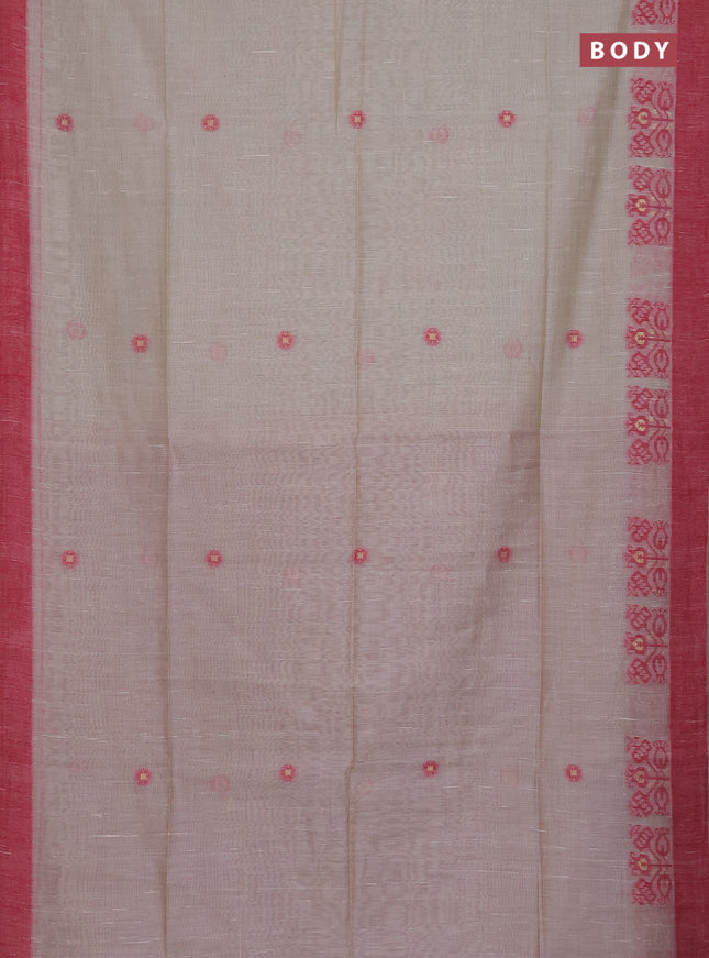 Munga cotton saree beige and pink with thread woven buttas and woven border