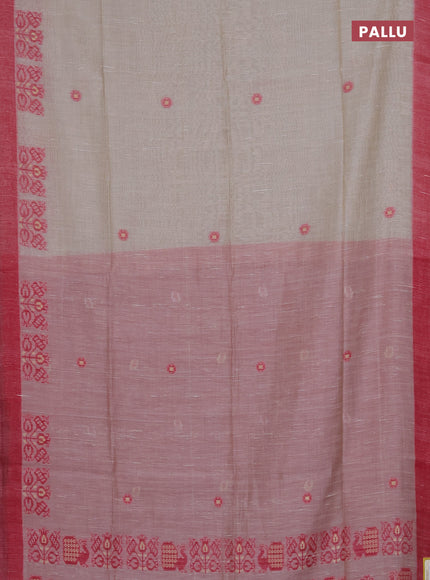Munga cotton saree beige and pink with thread woven buttas and woven border