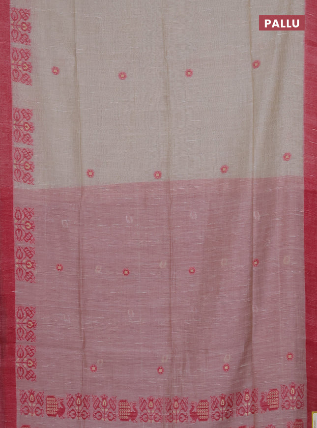Munga cotton saree beige and pink with thread woven buttas and woven border