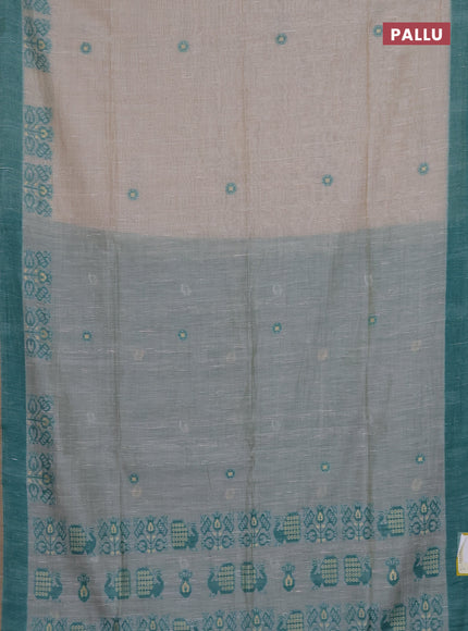 Munga cotton saree beige and teal shade with thread woven buttas and woven border