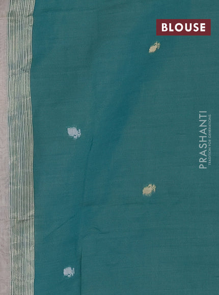 Munga cotton saree beige and teal shade with thread woven buttas and woven border