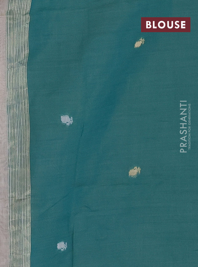 Munga cotton saree beige and teal shade with thread woven buttas and woven border