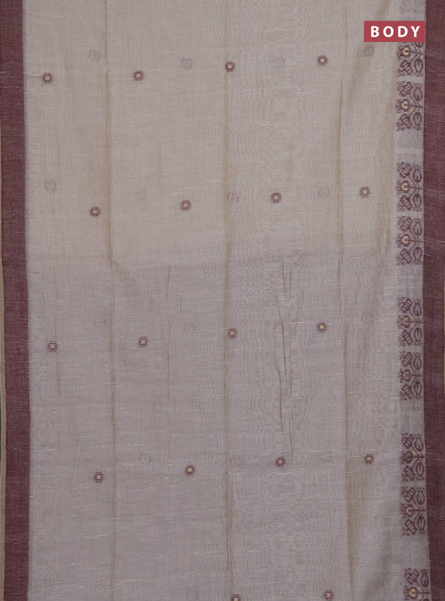 Munga cotton saree beige and deep maroon with thread woven buttas and woven border