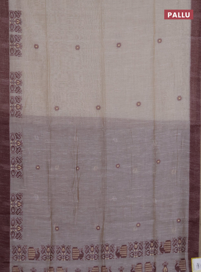 Munga cotton saree beige and deep maroon with thread woven buttas and woven border