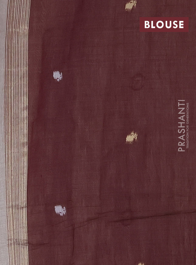 Munga cotton saree beige and deep maroon with thread woven buttas and woven border