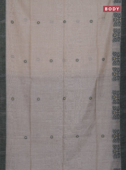 Munga cotton saree beige and green with thread woven buttas and woven border